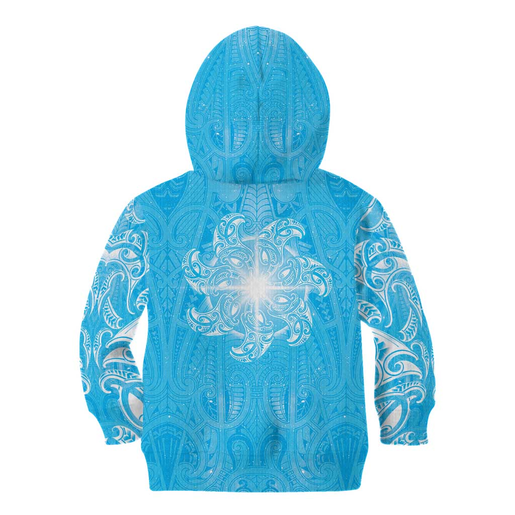 New Zealand Matariki Waiti Kid Hoodie Maori Moko Cyan Galaxy LT05 - Polynesian Pride