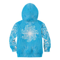 New Zealand Matariki Waiti Kid Hoodie Maori Moko Cyan Galaxy LT05 - Polynesian Pride