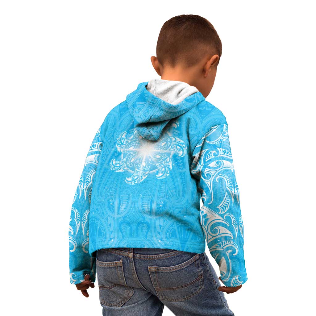 New Zealand Matariki Waiti Kid Hoodie Maori Moko Cyan Galaxy LT05 - Polynesian Pride