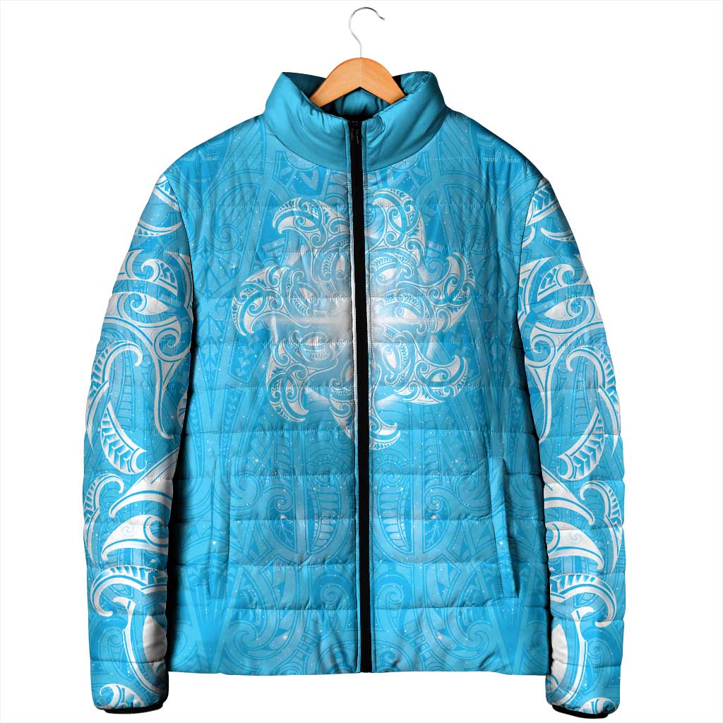 New Zealand Matariki Waiti Padded Jacket Maori Moko Cyan Galaxy