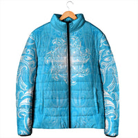 New Zealand Matariki Waiti Padded Jacket Maori Moko Cyan Galaxy