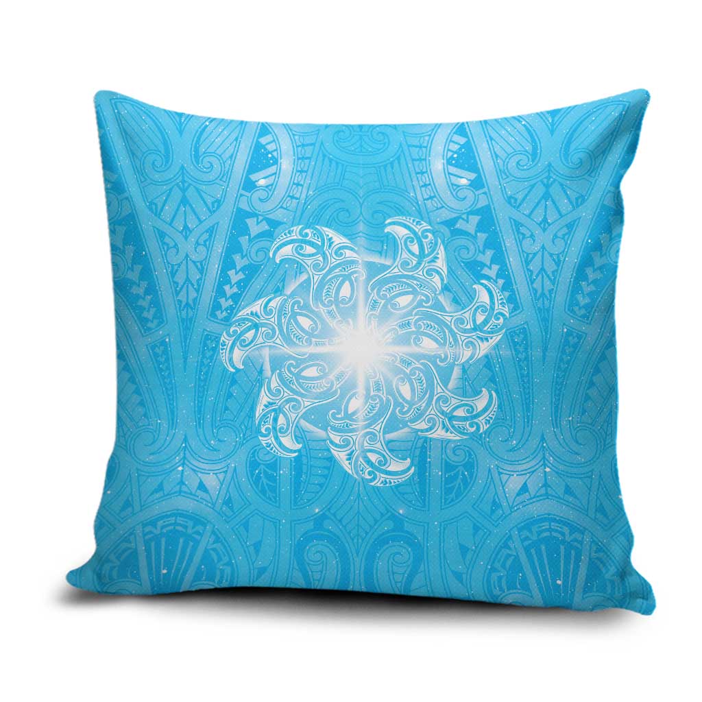 New Zealand Matariki Waiti Pillow Cover Maori Moko Cyan Galaxy LT05 Cyan - Polynesian Pride