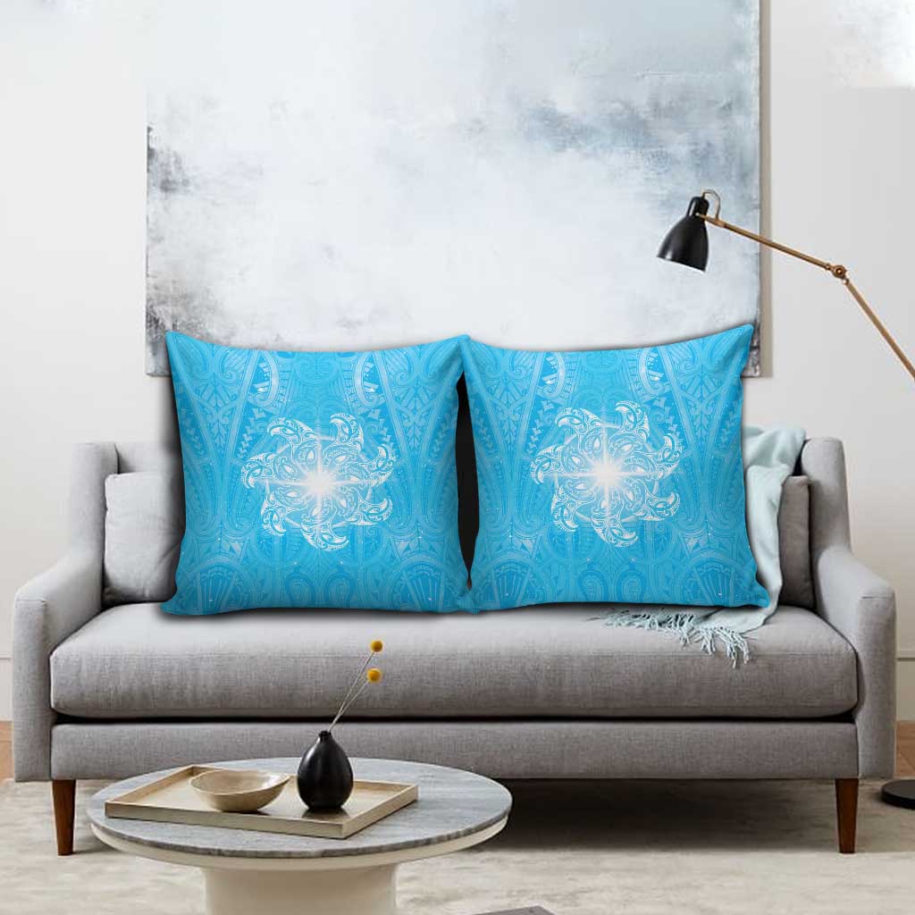 New Zealand Matariki Waiti Pillow Cover Maori Moko Cyan Galaxy LT05 - Polynesian Pride