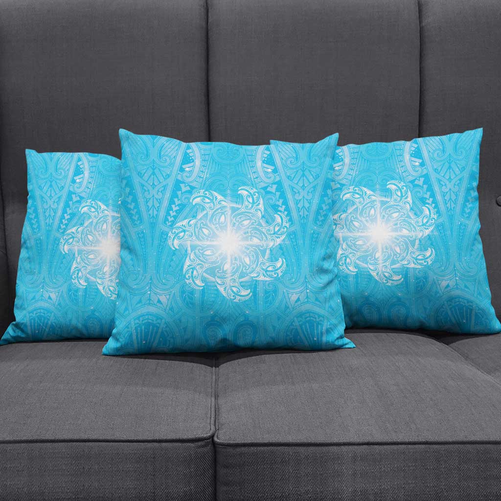 New Zealand Matariki Waiti Pillow Cover Maori Moko Cyan Galaxy LT05 - Polynesian Pride