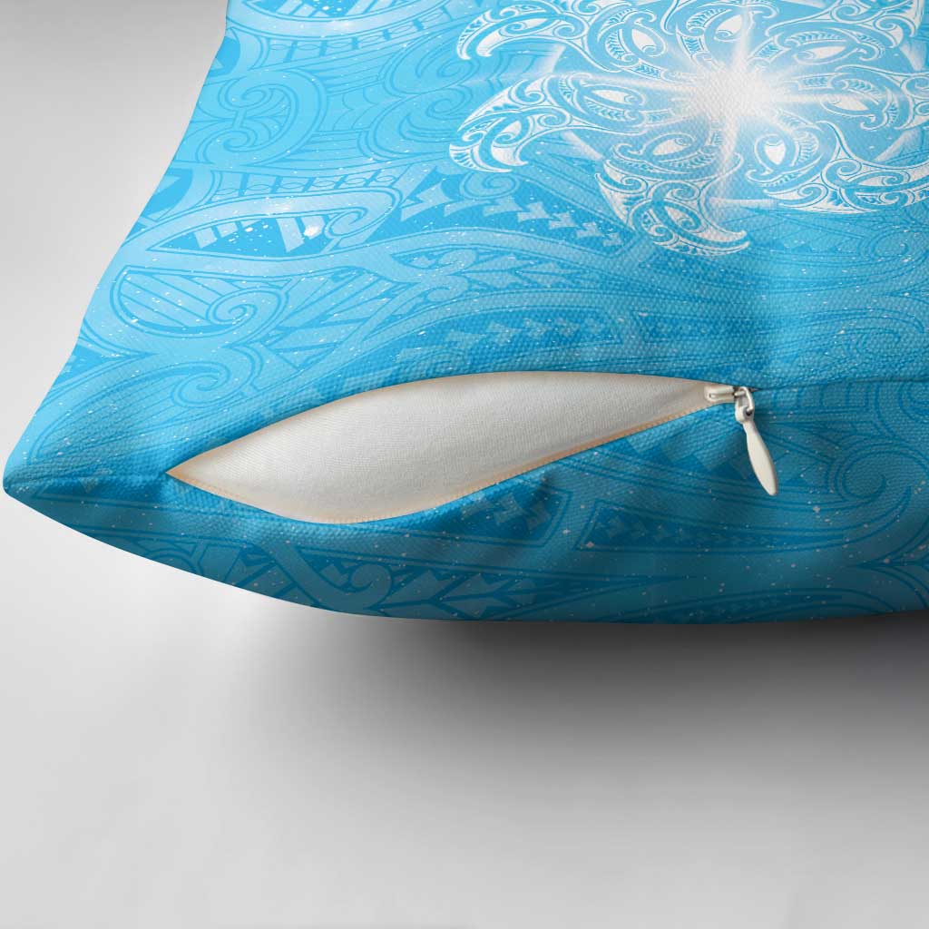 New Zealand Matariki Waiti Pillow Cover Maori Moko Cyan Galaxy LT05 - Polynesian Pride