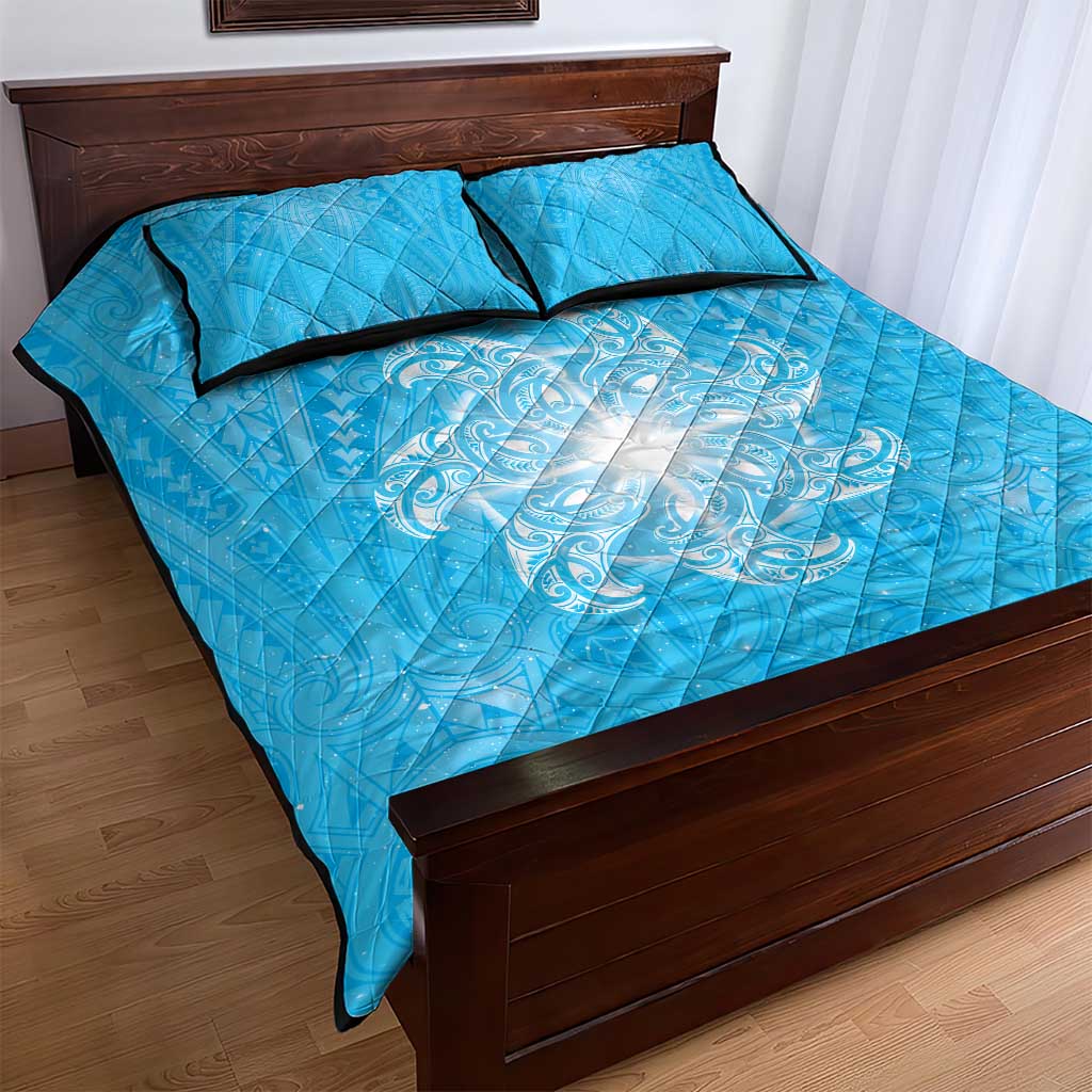 New Zealand Matariki Waiti Quilt Bed Set Maori Moko Cyan Galaxy