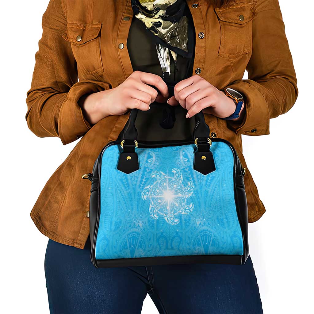New Zealand Matariki Waiti Shoulder Handbag Maori Moko Cyan Galaxy