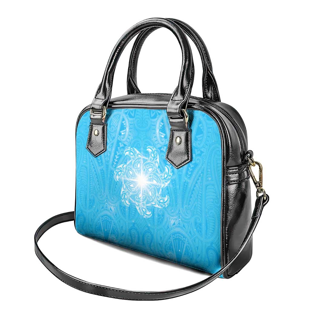 New Zealand Matariki Waiti Shoulder Handbag Maori Moko Cyan Galaxy