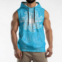 New Zealand Matariki Waiti Sleeveless Hoodie Maori Moko Cyan Galaxy
