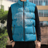 New Zealand Matariki Waiti Sleeveless Puffer Jacket Maori Moko Cyan Galaxy