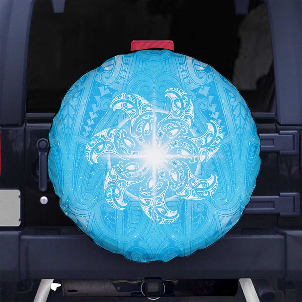 New Zealand Matariki Waiti Spare Tire Cover Maori Moko Cyan Galaxy