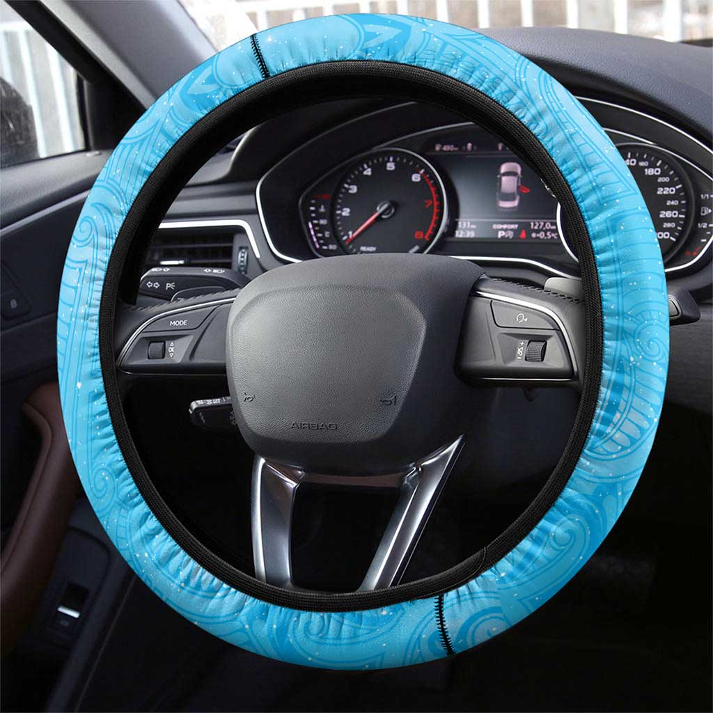 New Zealand Matariki Waiti Steering Wheel Cover Maori Moko Cyan Galaxy