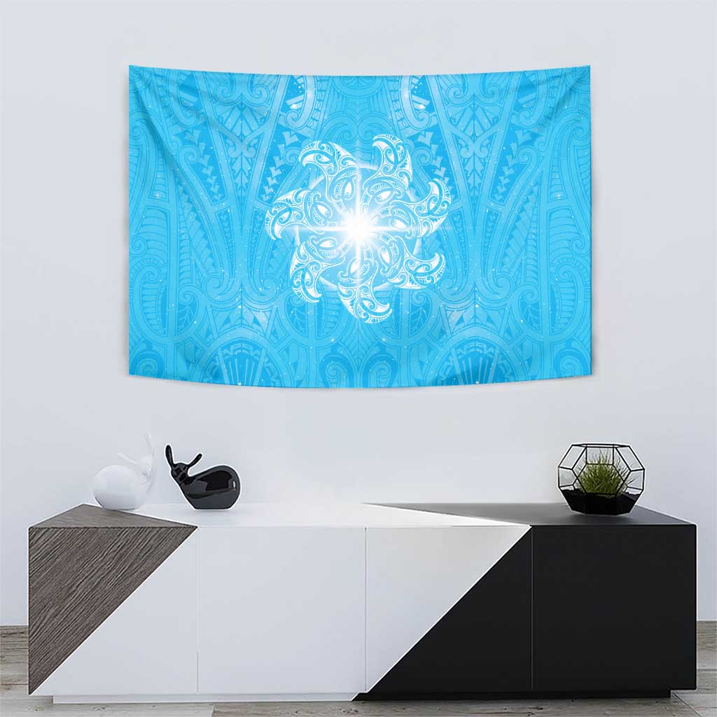 New Zealand Matariki Waiti Tapestry Maori Moko Cyan Galaxy LT05 - Polynesian Pride