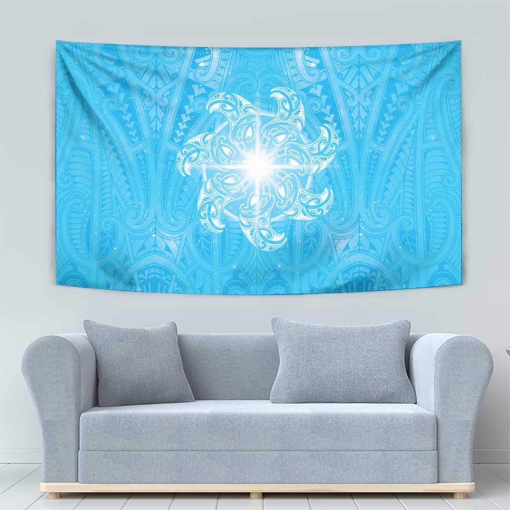 New Zealand Matariki Waiti Tapestry Maori Moko Cyan Galaxy LT05 - Polynesian Pride