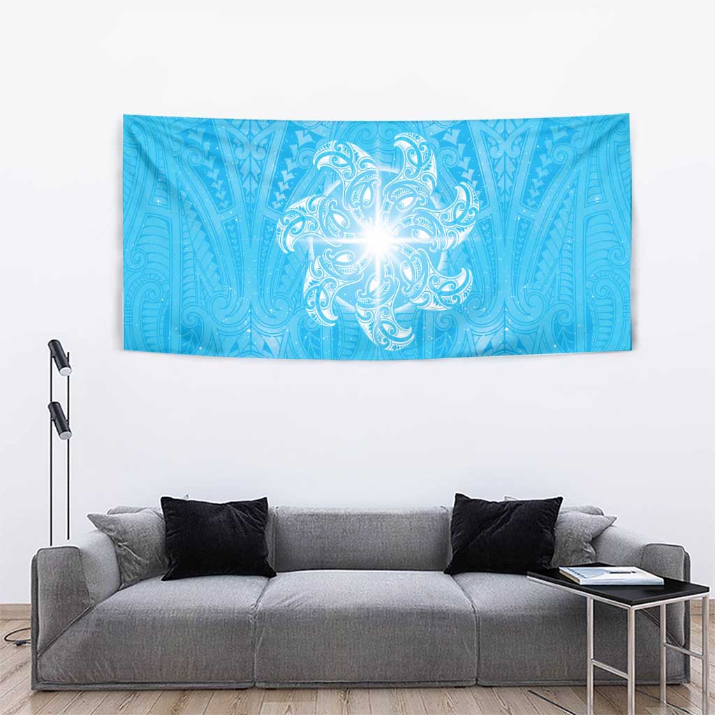 New Zealand Matariki Waiti Tapestry Maori Moko Cyan Galaxy LT05 - Polynesian Pride