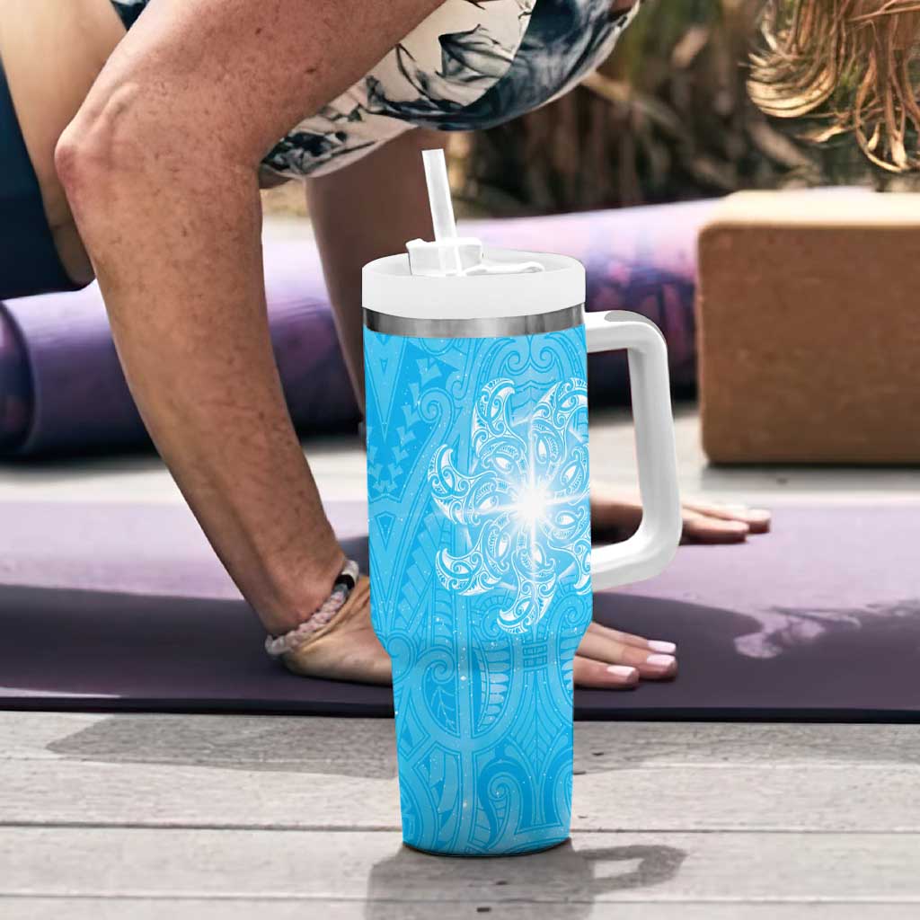 New Zealand Matariki Waiti Tumbler With Handle Maori Moko Cyan Galaxy