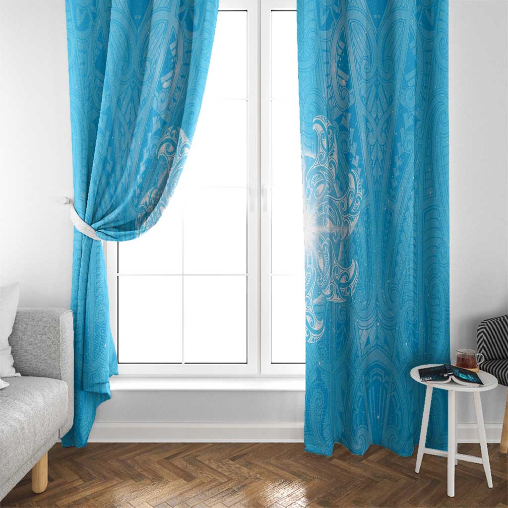 New Zealand Matariki Waiti Window Curtain Maori Moko Cyan Galaxy
