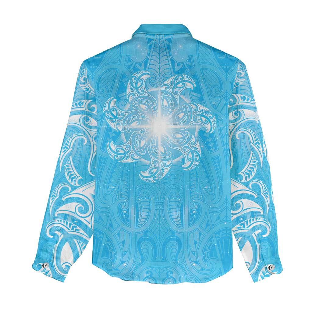 New Zealand Matariki Waiti Women Casual Shirt Maori Moko Cyan Galaxy