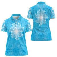 New Zealand Matariki Waiti Women Polo Shirt Maori Moko Cyan Galaxy