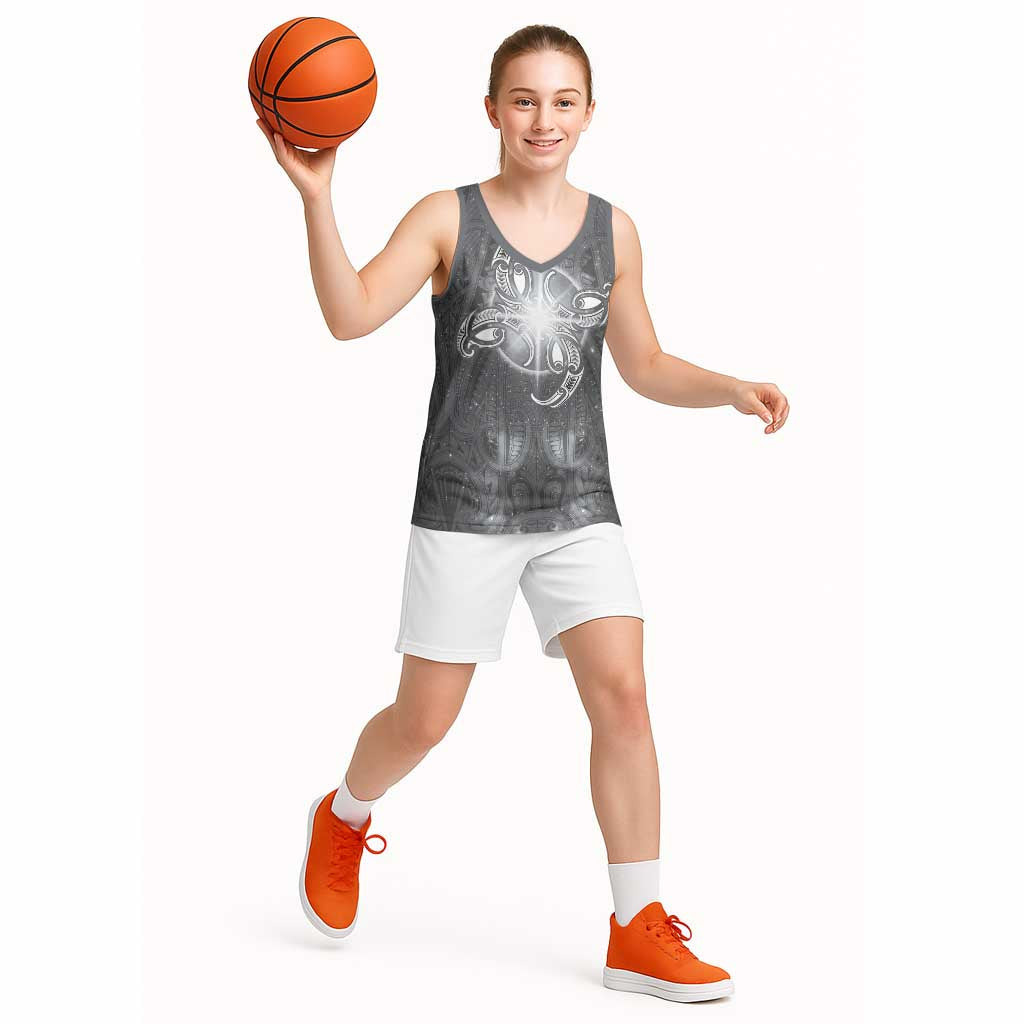 New Zealand Matariki Ururangi Basketball Jersey Maori Moko Grey Galaxy