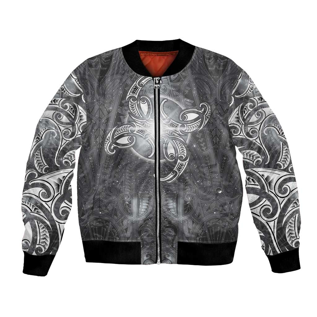 New Zealand Matariki Ururangi Bomber Jacket Maori Moko Grey Galaxy LT05 Unisex Grey - Polynesian Pride
