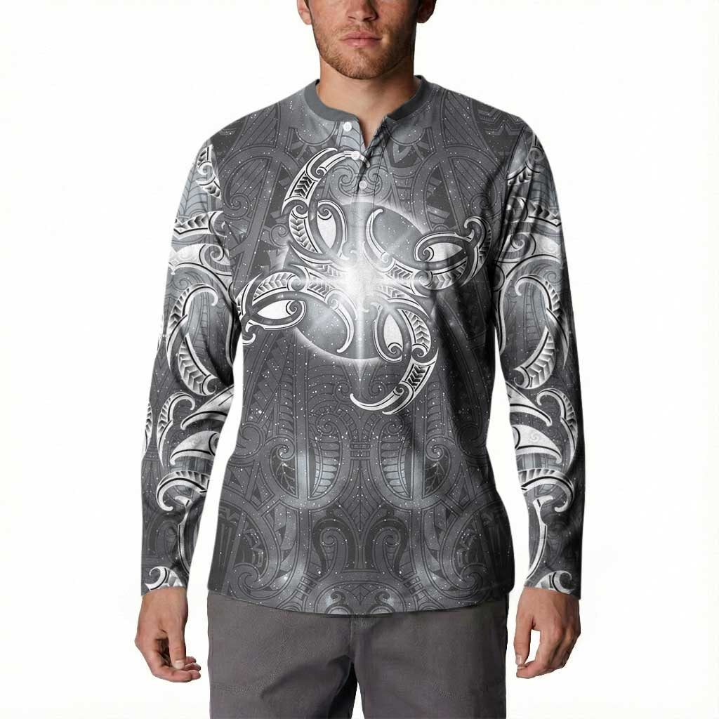 New Zealand Matariki Ururangi Button Sweatshirt Maori Moko Grey Galaxy