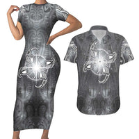 New Zealand Matariki Ururangi Couples Matching Short Sleeve Bodycon Dress and Hawaiian Shirt Maori Moko Grey Galaxy