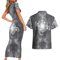 New Zealand Matariki Ururangi Couples Matching Short Sleeve Bodycon Dress and Hawaiian Shirt Maori Moko Grey Galaxy