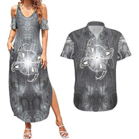 New Zealand Matariki Ururangi Couples Matching Summer Maxi Dress and Hawaiian Shirt Maori Moko Grey Galaxy