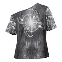 New Zealand Matariki Ururangi Cross Shoulder Shirt Maori Moko Grey Galaxy