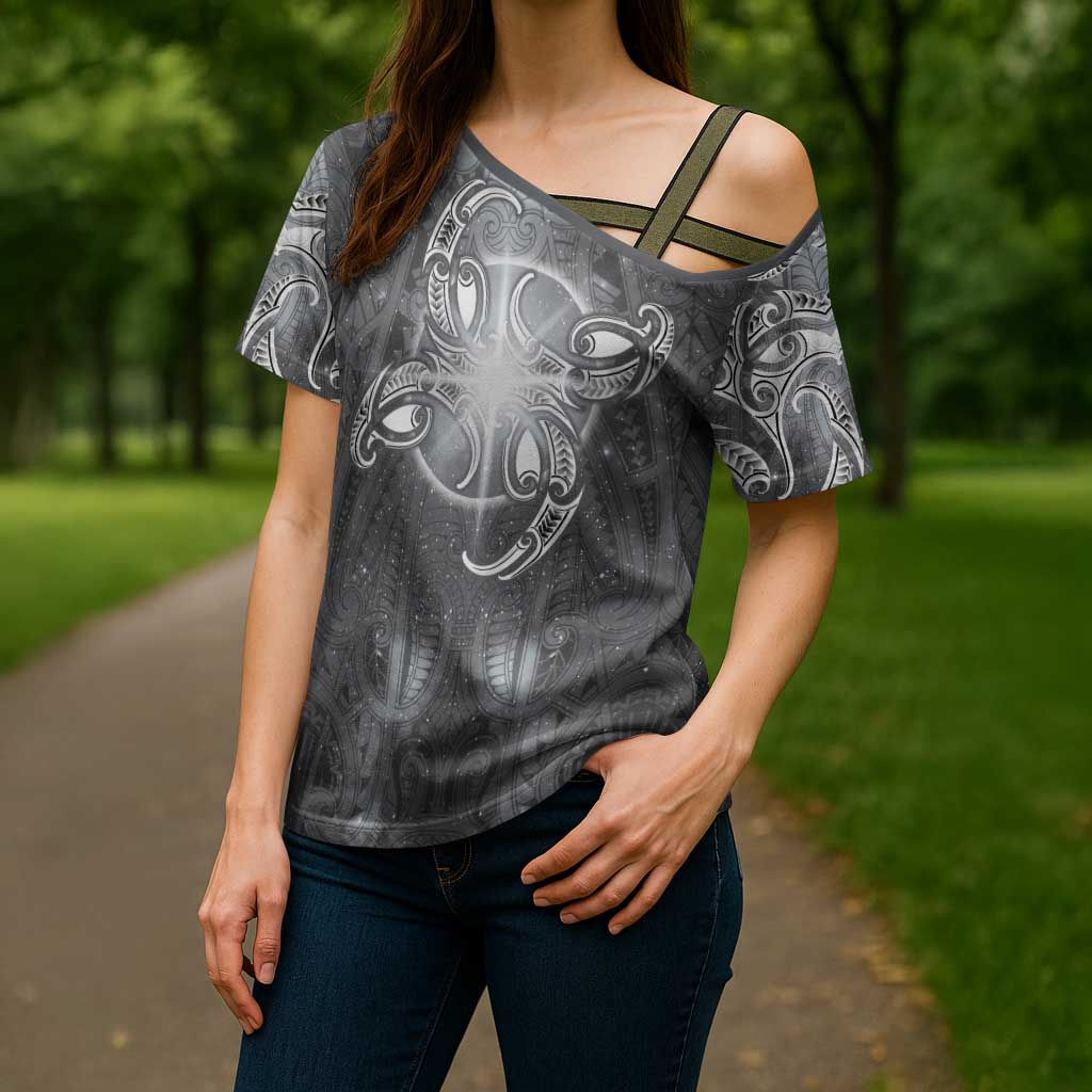 New Zealand Matariki Ururangi Cross Shoulder Shirt Maori Moko Grey Galaxy