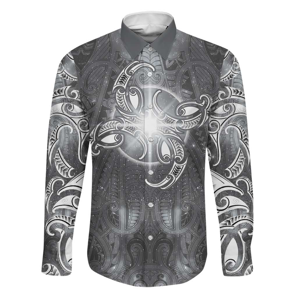 New Zealand Matariki Ururangi Family Matching Off The Shoulder Long Sleeve Dress and Hawaiian Shirt Maori Moko Grey Galaxy