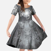 New Zealand Matariki Ururangi Family Matching Off Shoulder Maxi Dress and Hawaiian Shirt Maori Moko Grey Galaxy