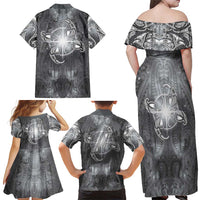 New Zealand Matariki Ururangi Family Matching Off Shoulder Maxi Dress and Hawaiian Shirt Maori Moko Grey Galaxy