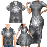 New Zealand Matariki Ururangi Family Matching Short Sleeve Bodycon Dress and Hawaiian Shirt Maori Moko Grey Galaxy