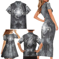 New Zealand Matariki Ururangi Family Matching Short Sleeve Bodycon Dress and Hawaiian Shirt Maori Moko Grey Galaxy