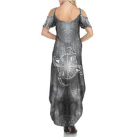 New Zealand Matariki Ururangi Family Matching Summer Maxi Dress and Hawaiian Shirt Maori Moko Grey Galaxy
