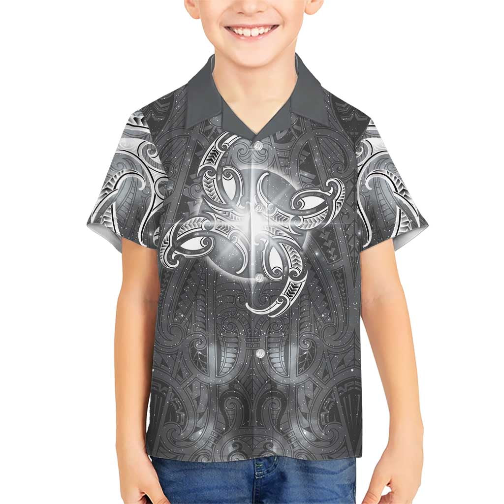 New Zealand Matariki Ururangi Family Matching Tank Maxi Dress and Hawaiian Shirt Maori Moko Grey Galaxy