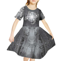 New Zealand Matariki Ururangi Kid Short Sleeve Dress Maori Moko Grey Galaxy