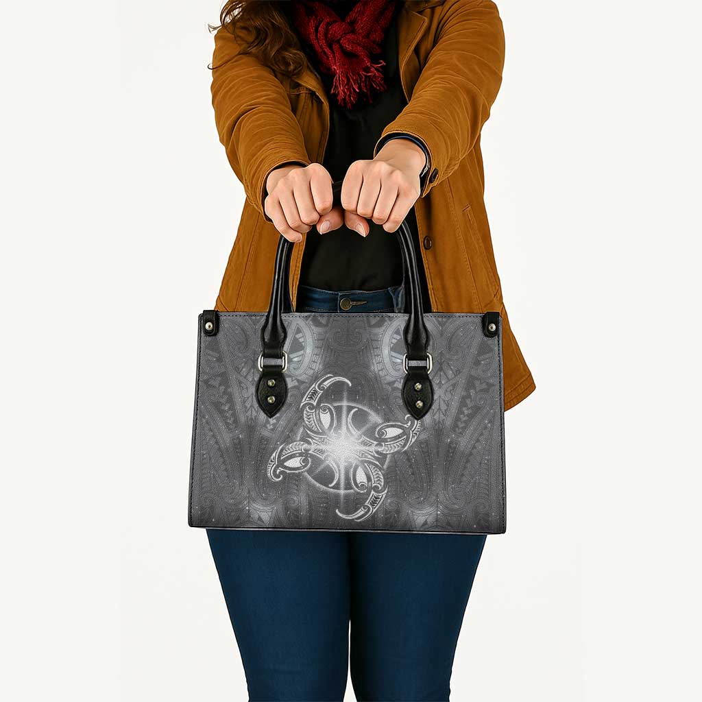 New Zealand Matariki Ururangi Leather Bag Maori Moko Grey Galaxy