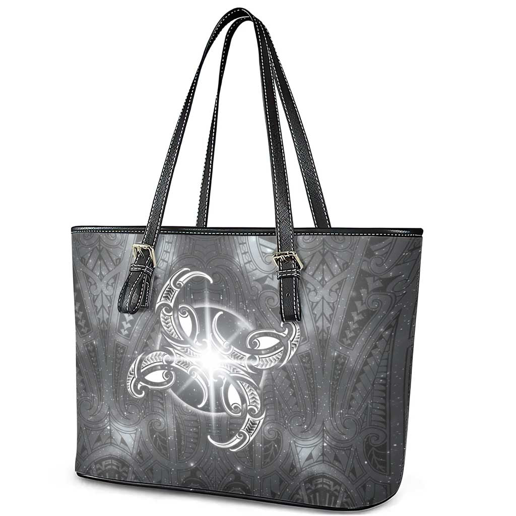 New Zealand Matariki Ururangi Leather Tote Bag Maori Moko Grey Galaxy