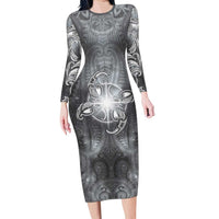 New Zealand Matariki Ururangi Long Sleeve Bodycon Dress Maori Moko Grey Galaxy