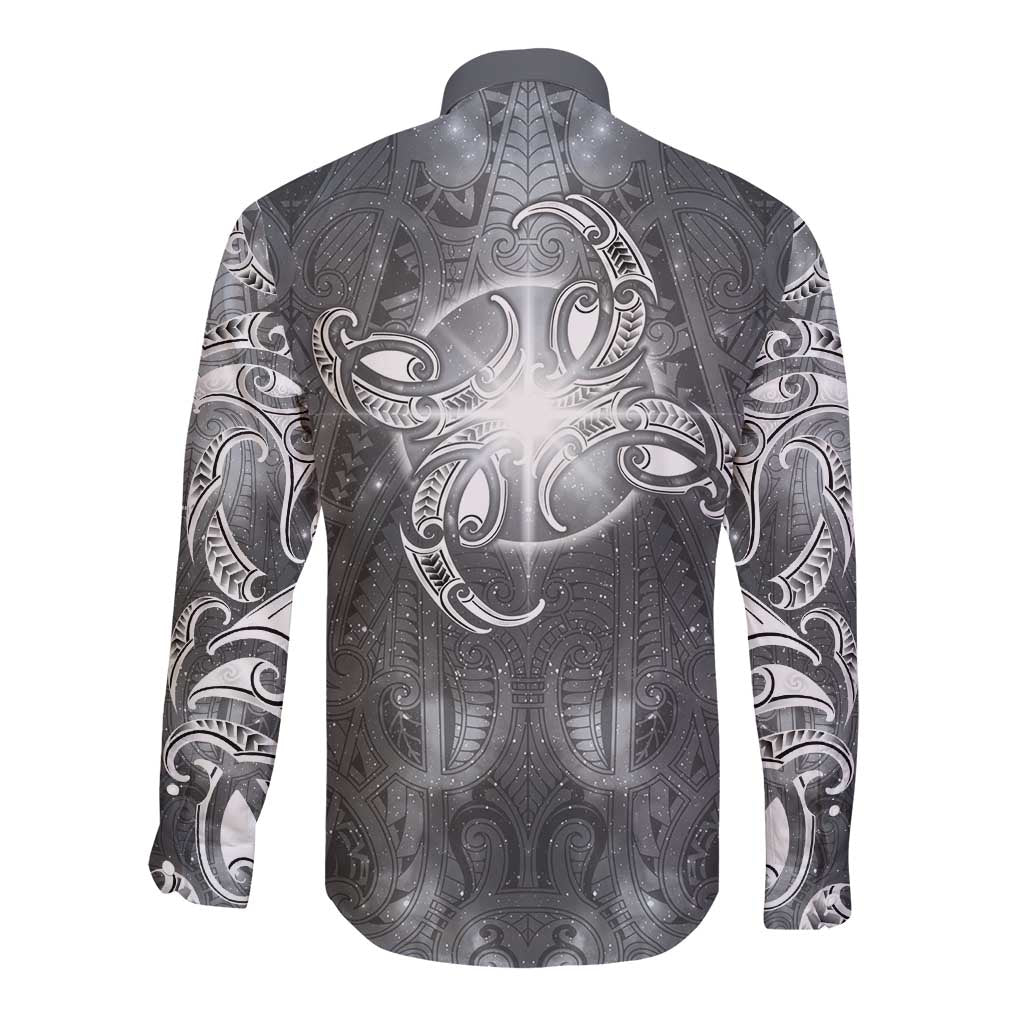 New Zealand Matariki Ururangi Long Sleeve Button Shirt Maori Moko Grey Galaxy