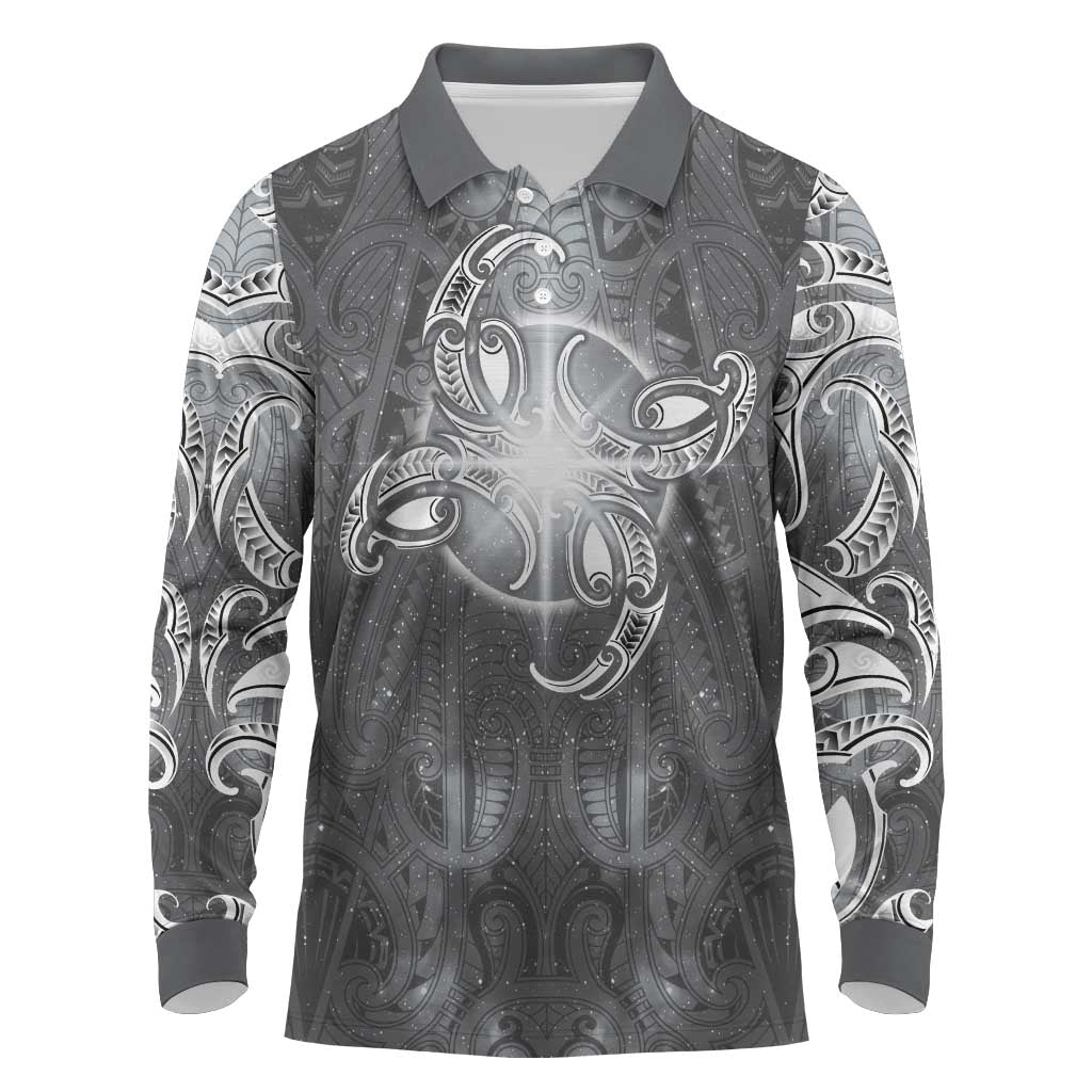 New Zealand Matariki Ururangi Long Sleeve Polo Shirt Maori Moko Grey Galaxy LT05 Grey - Polynesian Pride