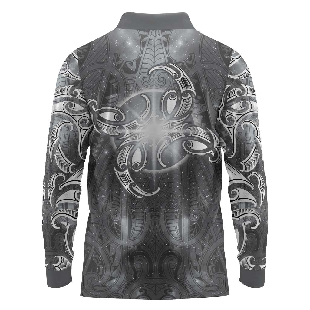 New Zealand Matariki Ururangi Long Sleeve Polo Shirt Maori Moko Grey Galaxy LT05 - Polynesian Pride