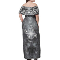 New Zealand Matariki Ururangi Off Shoulder Maxi Dress Maori Moko Grey Galaxy LT05 - Polynesian Pride