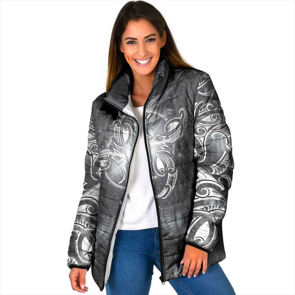 New Zealand Matariki Ururangi Padded Jacket Maori Moko Grey Galaxy