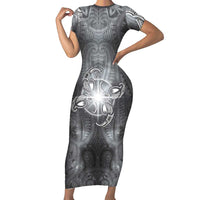 New Zealand Matariki Ururangi Short Sleeve Bodycon Dress Maori Moko Grey Galaxy