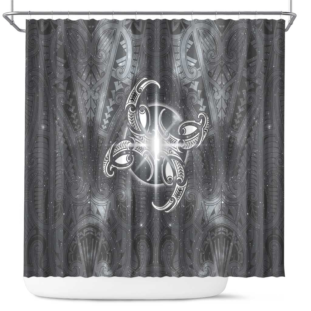 New Zealand Matariki Ururangi Shower Curtain Maori Moko Grey Galaxy