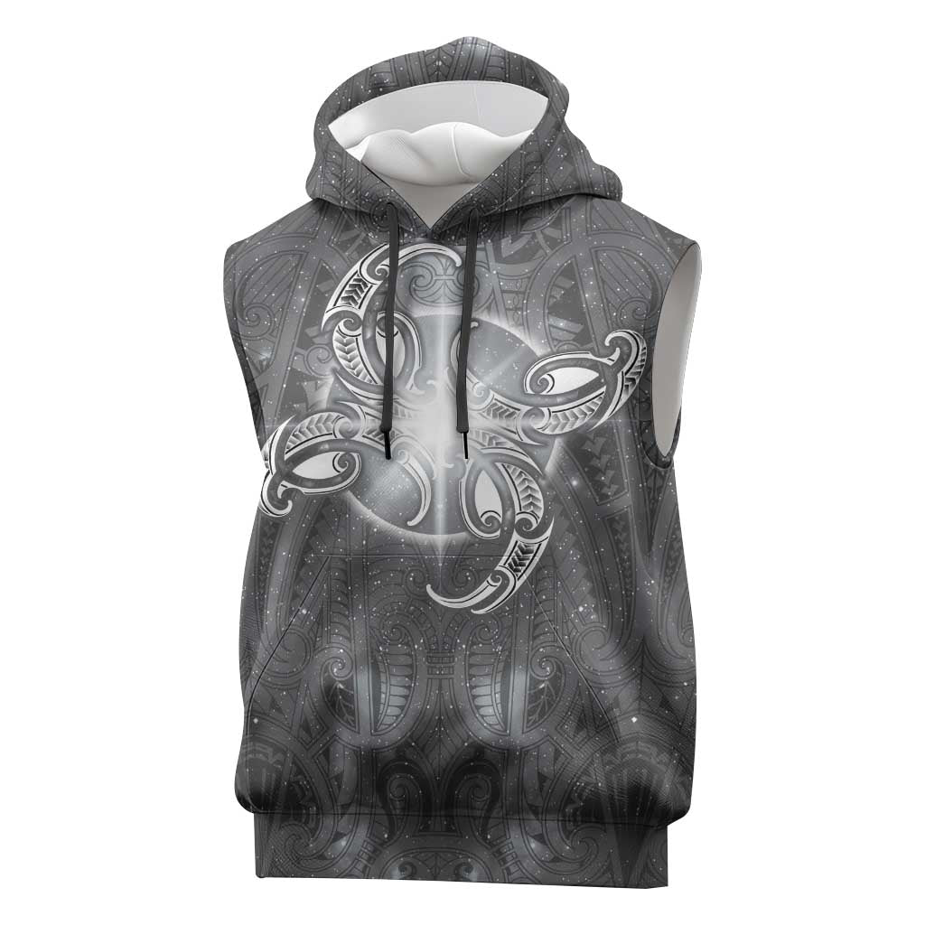 New Zealand Matariki Ururangi Sleeveless Hoodie Maori Moko Grey Galaxy